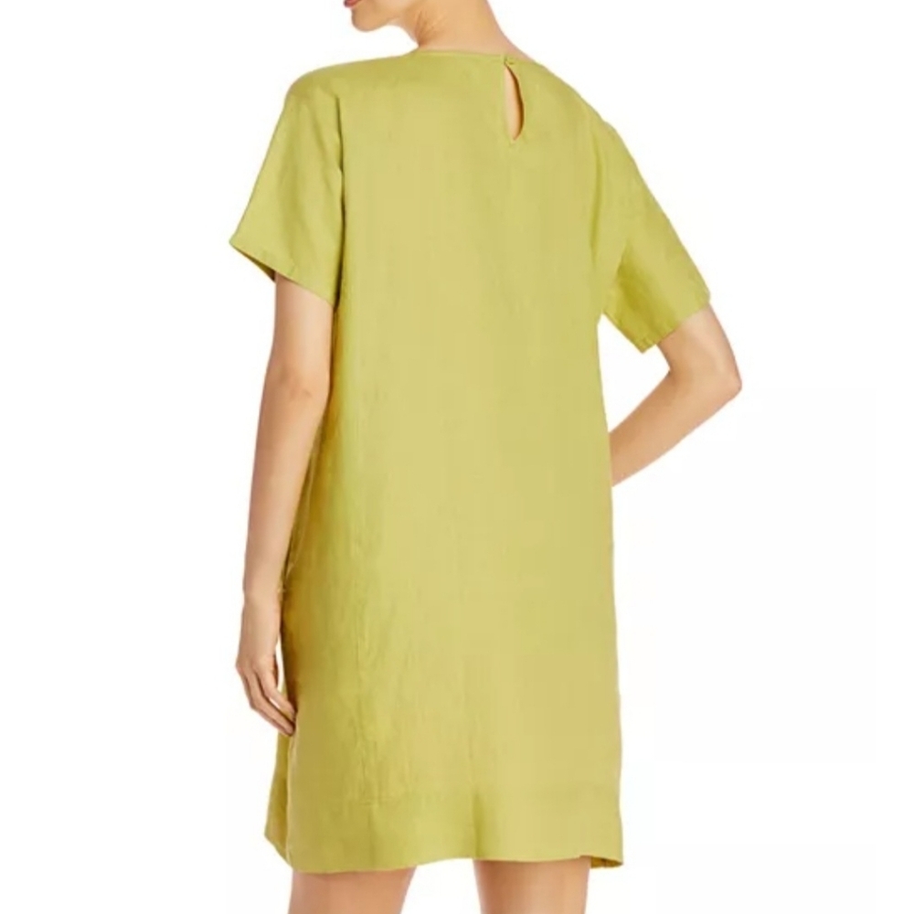 Eileen Fisher Lime Green Organic Linen Dress Sz Medium Gorpcore Pockets - Picture 2 of 8